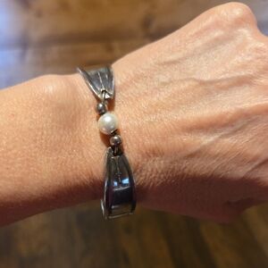Spoon Handle Bracelet With Faux Pearl And Magnetic Closure. One Size Fits Most